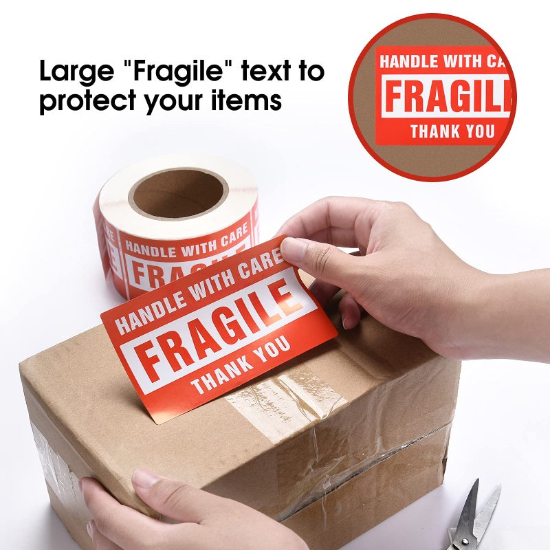 Pacific Mailer 1 Roll 3"x5" Fragile Stickers Handle with Care Warning Packing Shipping Label with Self Adhesive [500 Labels Per Roll] - Image 3